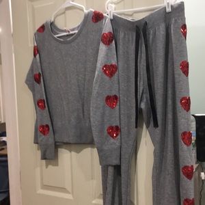 Victoria’s Secret Valentines Heart Bling Sweatshirt Sweatpants Set